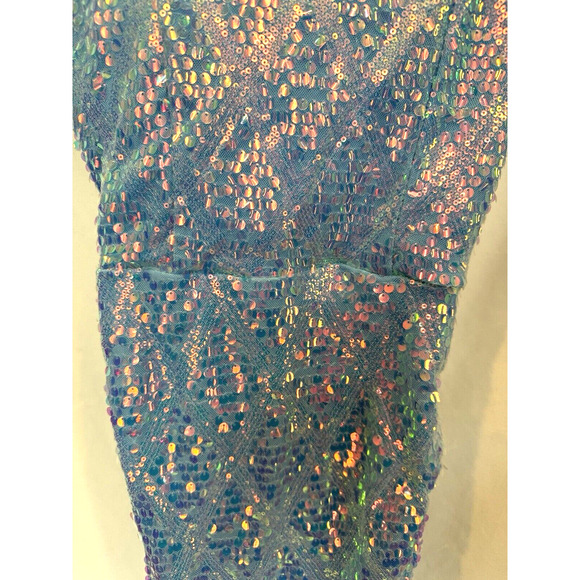 MNK Ice‎ Blue Sequin Mini Bodycon Cocktail Party Dress Size L Glam Girly Y2K - Picture 3 of 12
